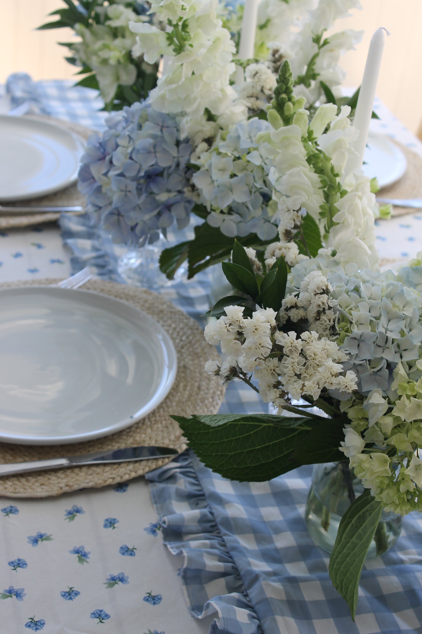 French Blue Gingham Ruffle Table Runner