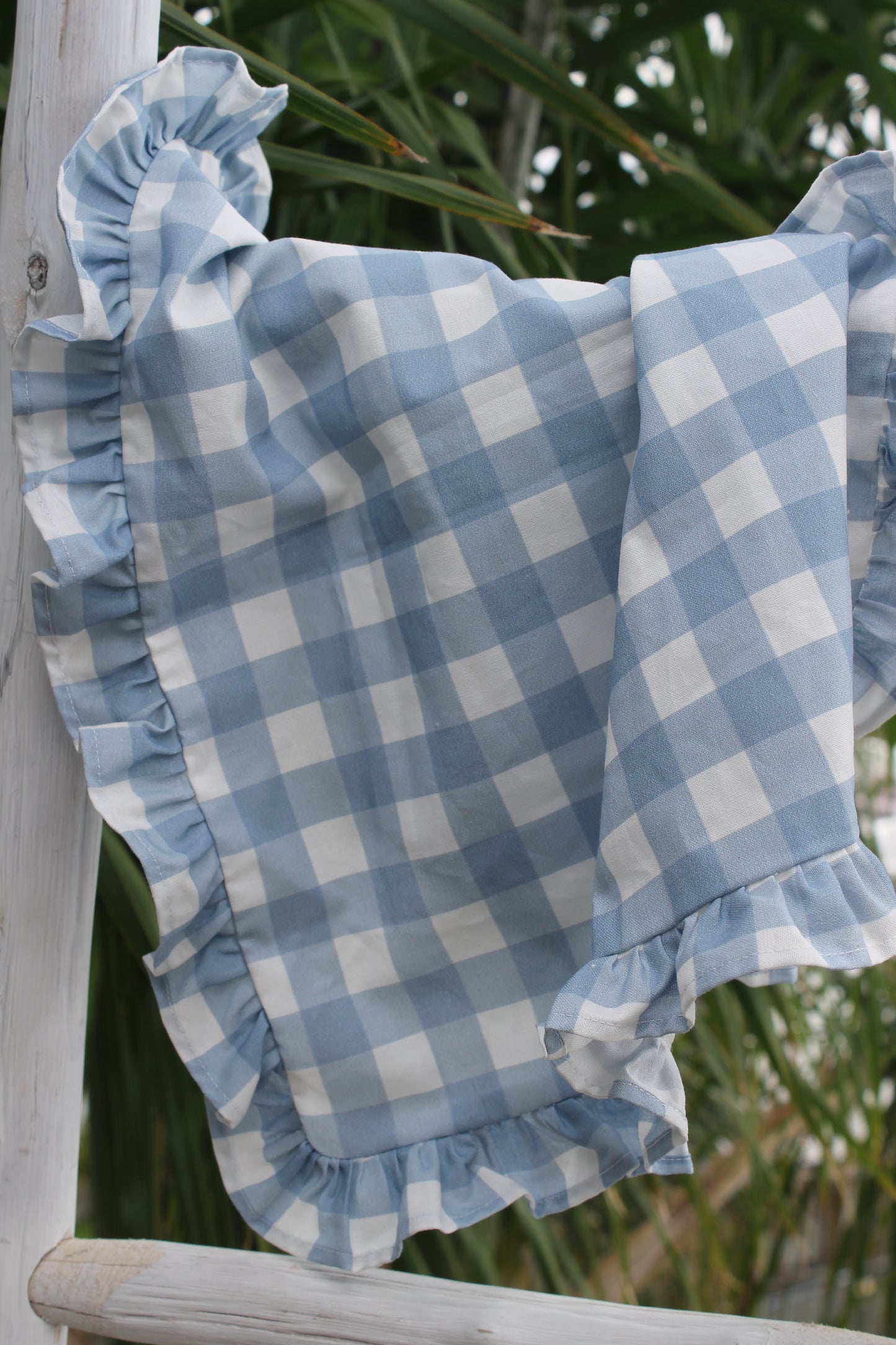 French Blue Gingham Ruffle Napkins - Set of 2