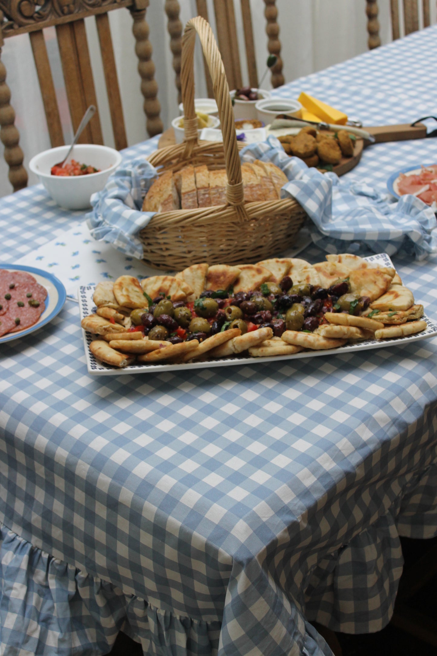 French Blue Gingham Ruffle Tablecloth