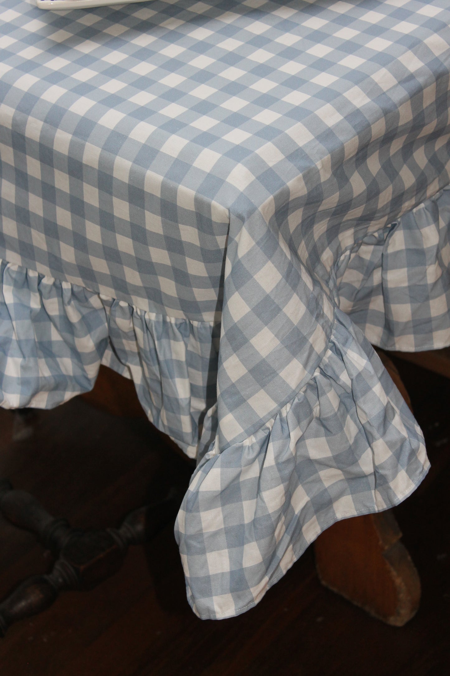 French Blue Gingham Ruffle Tablecloth