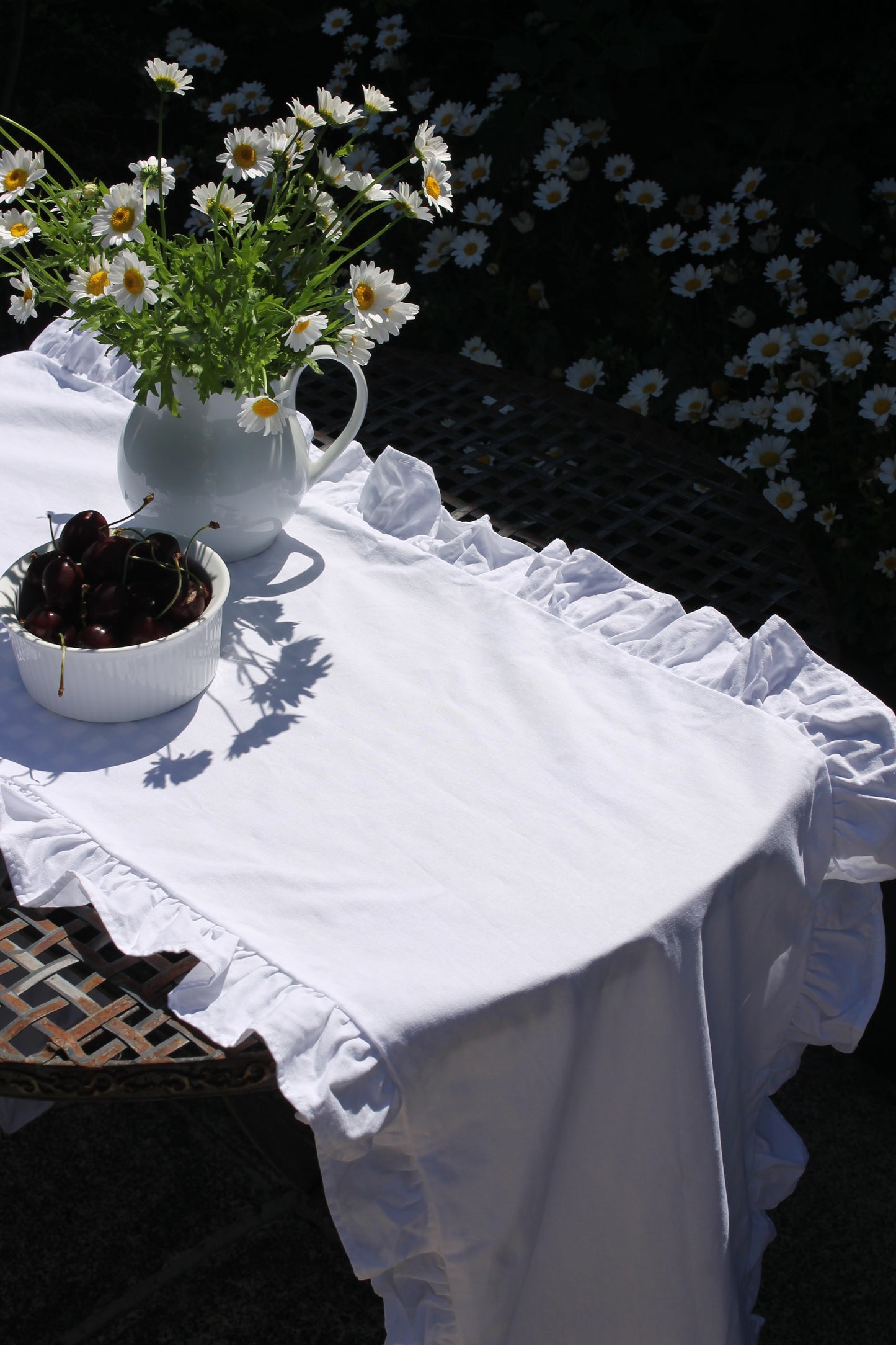 Pure White Ruffle Table Runner