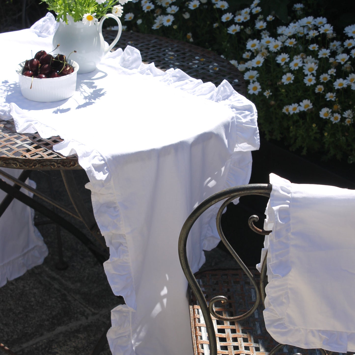 Pure White Ruffle Table Runner