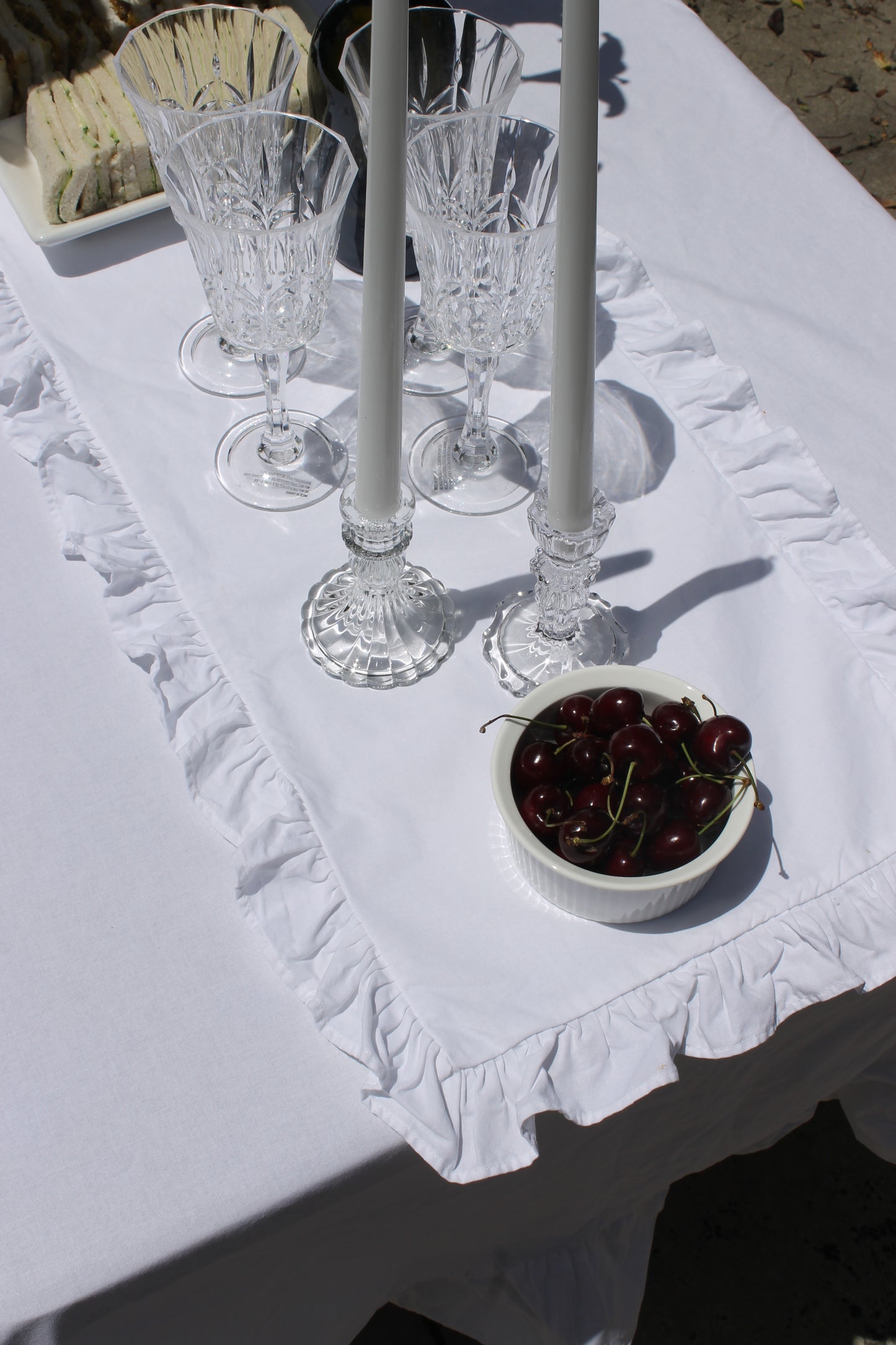 Pure White Ruffle Table Runner