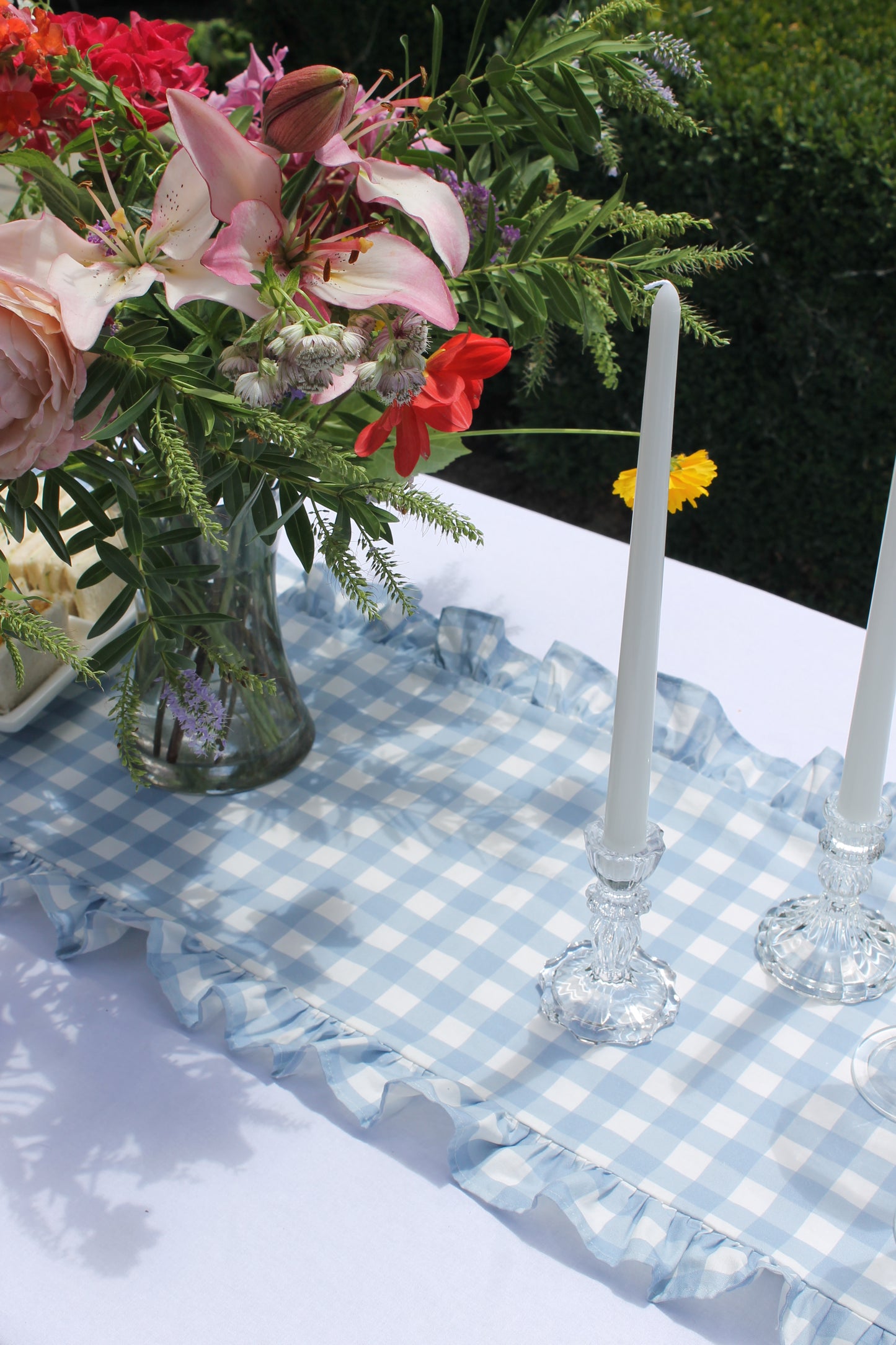 French Blue Gingham Ruffle Table Runner