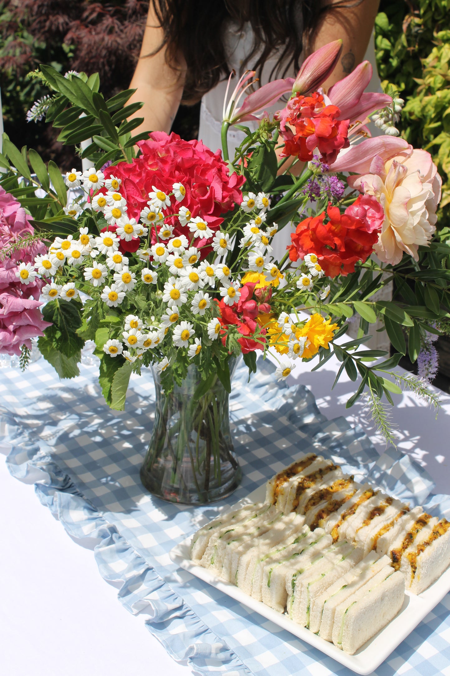French Blue Gingham Ruffle Table Runner