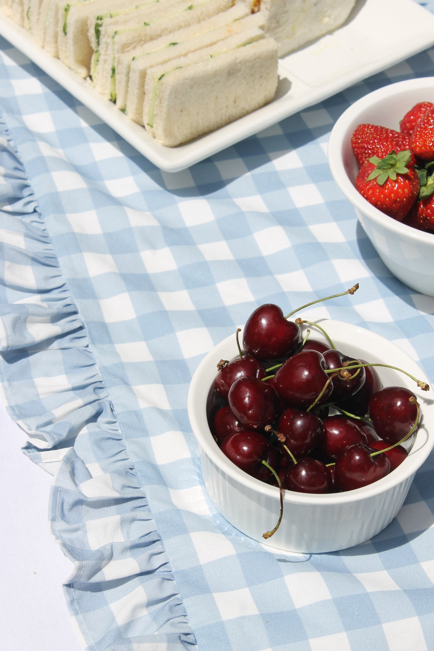 French Blue Gingham Ruffle Table Runner
