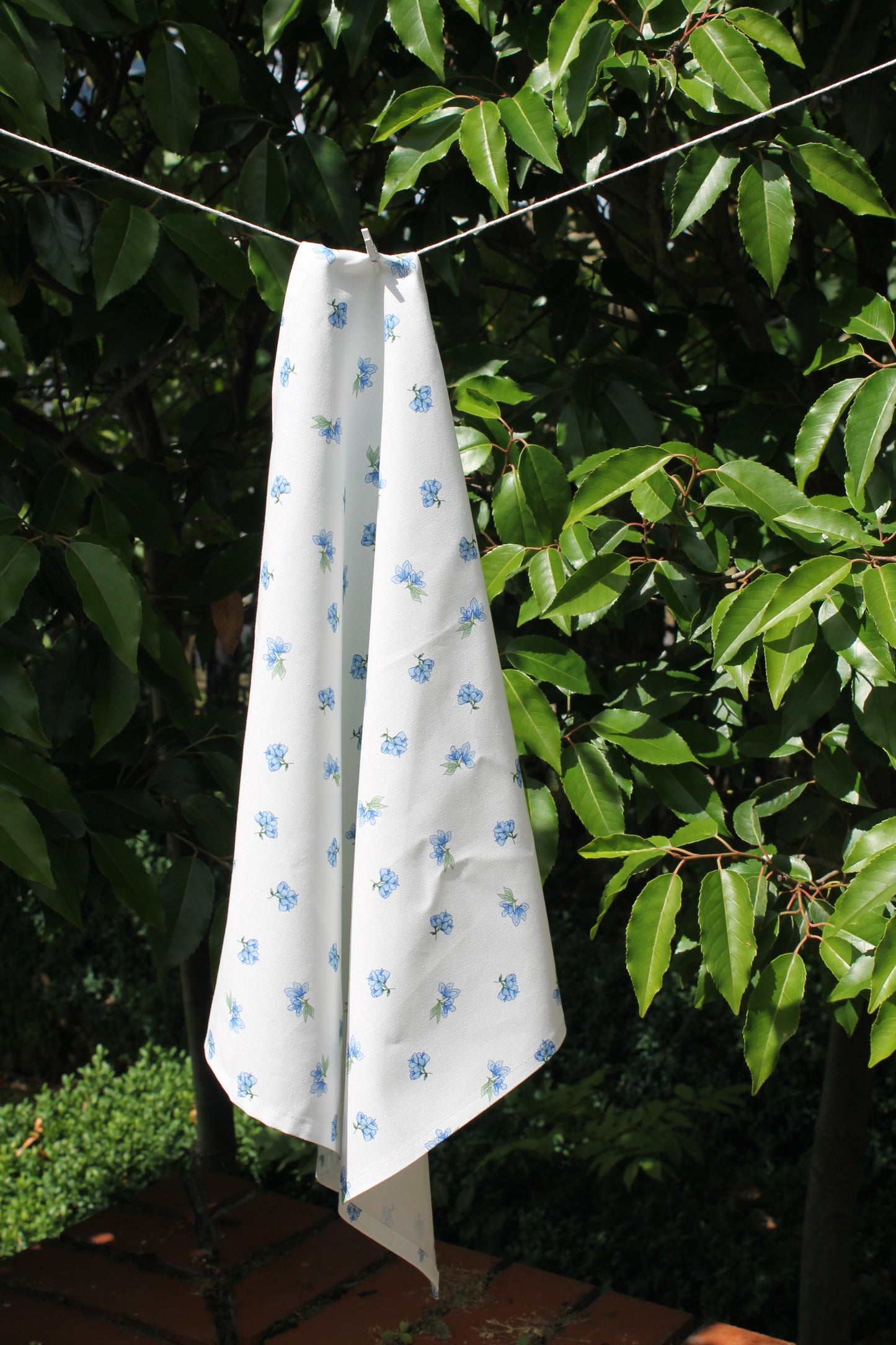 Blue Cottage Floral Tea Towel