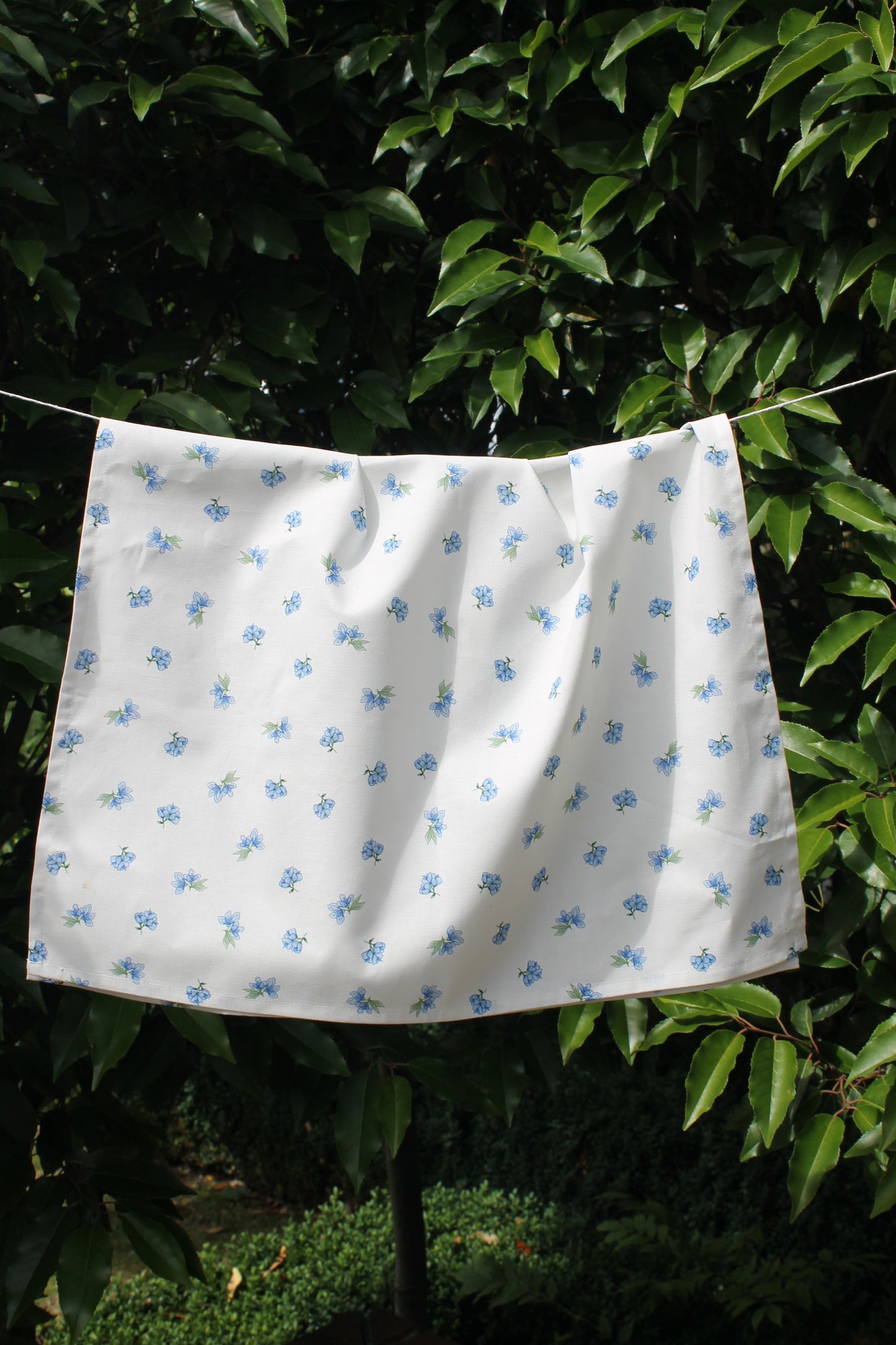 Blue Cottage Floral Tea Towel