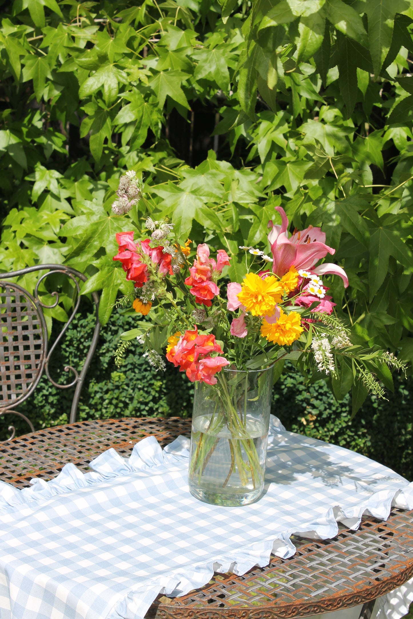 French Blue Gingham Ruffle Table Runner