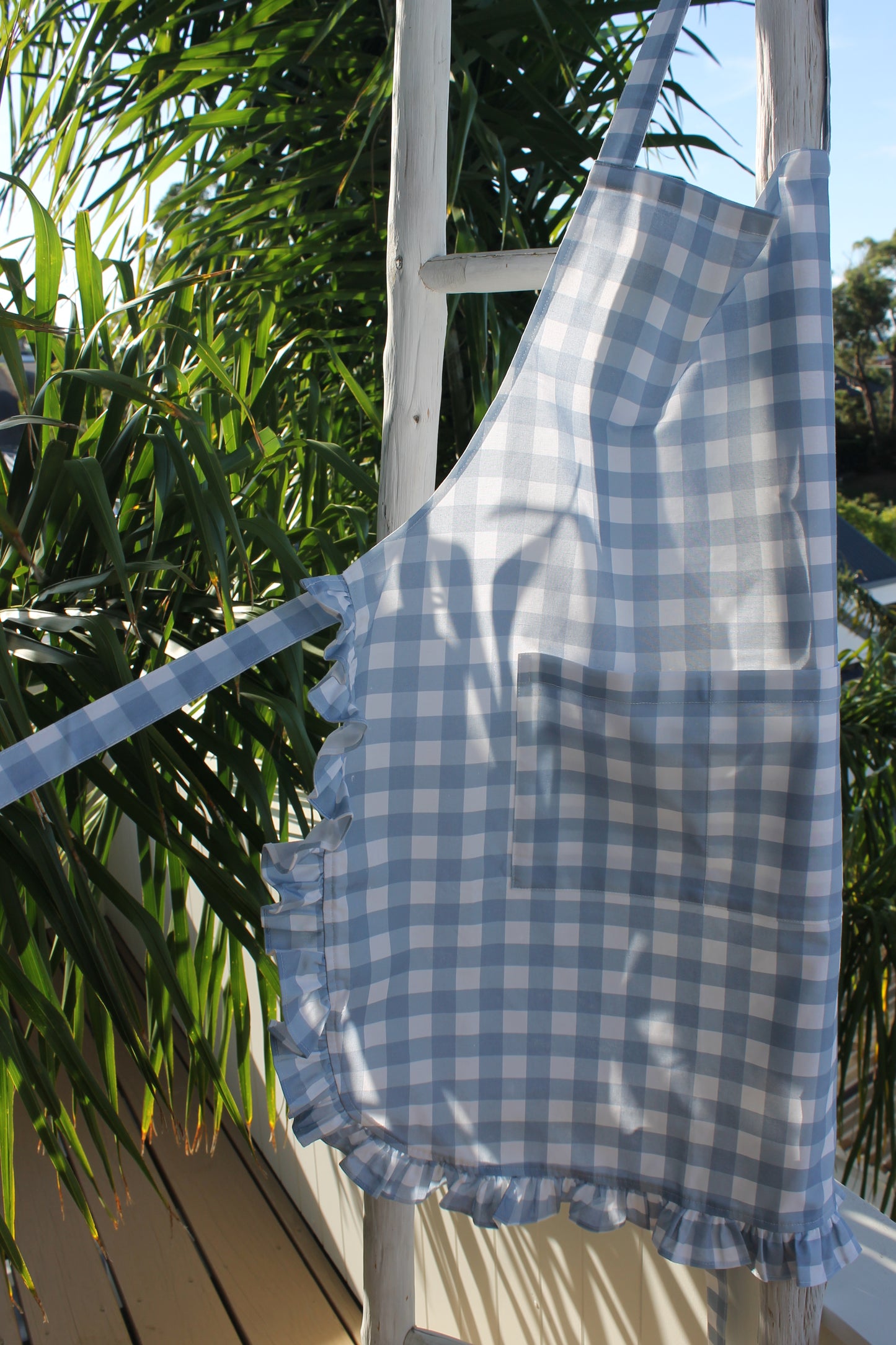 French Blue Gingham Ruffle Apron