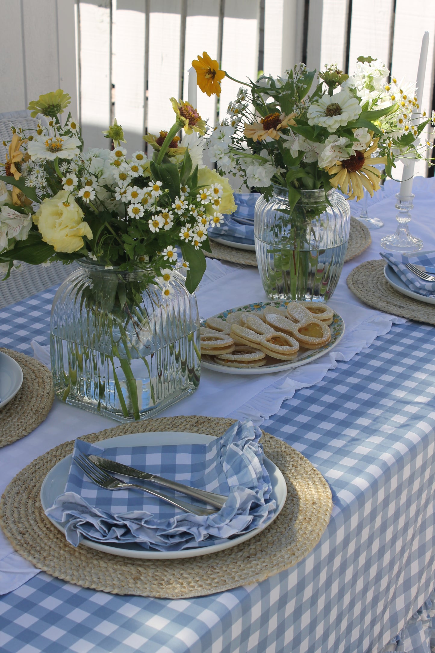 French Blue Gingham Ruffle Tablecloth