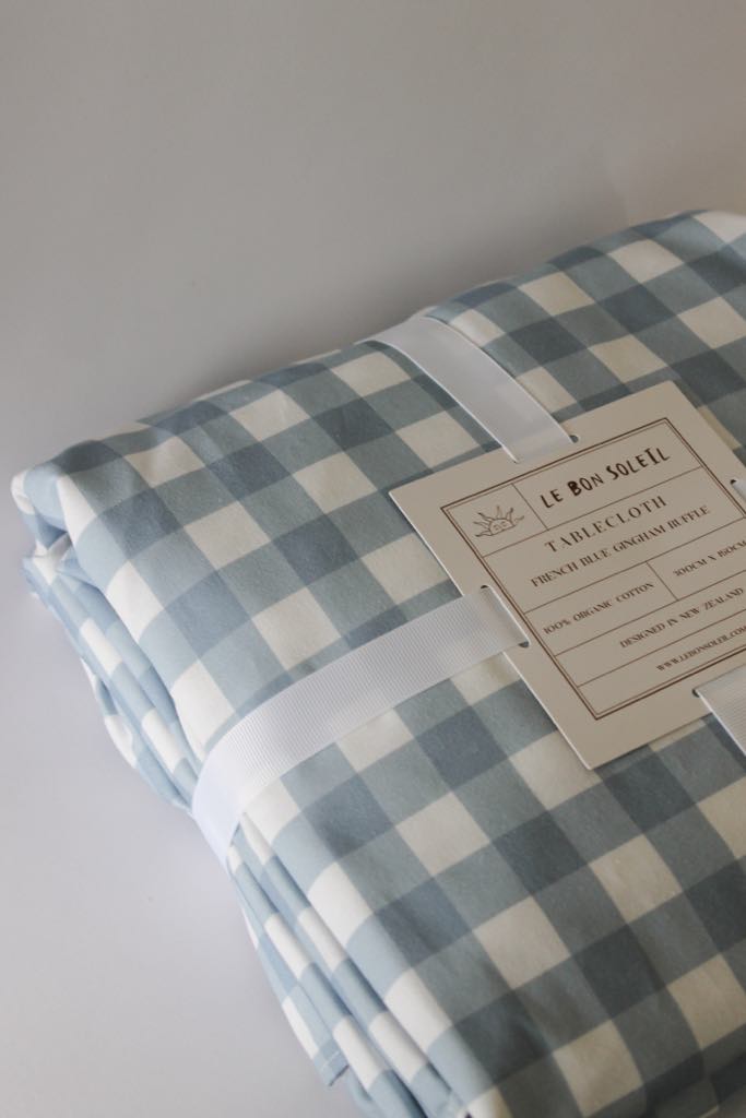 French Blue Gingham Ruffle Tablecloth