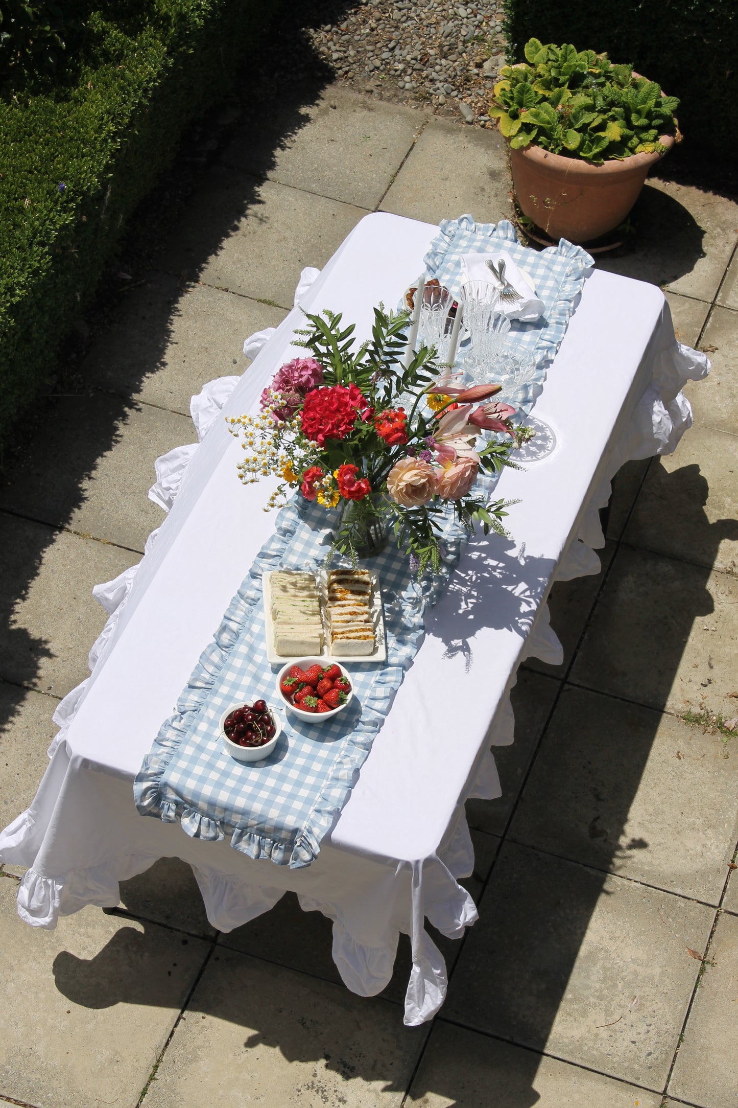 Pure White Cottage Ruffle Tablecloth